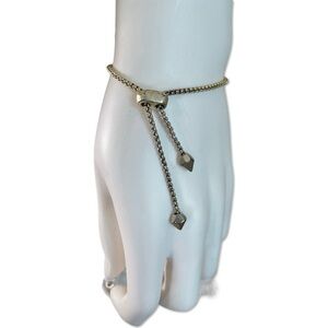 Kendra Scott Phillipa Chain Bracelet White ONYX Bar Gold Tone Slide Adjustable